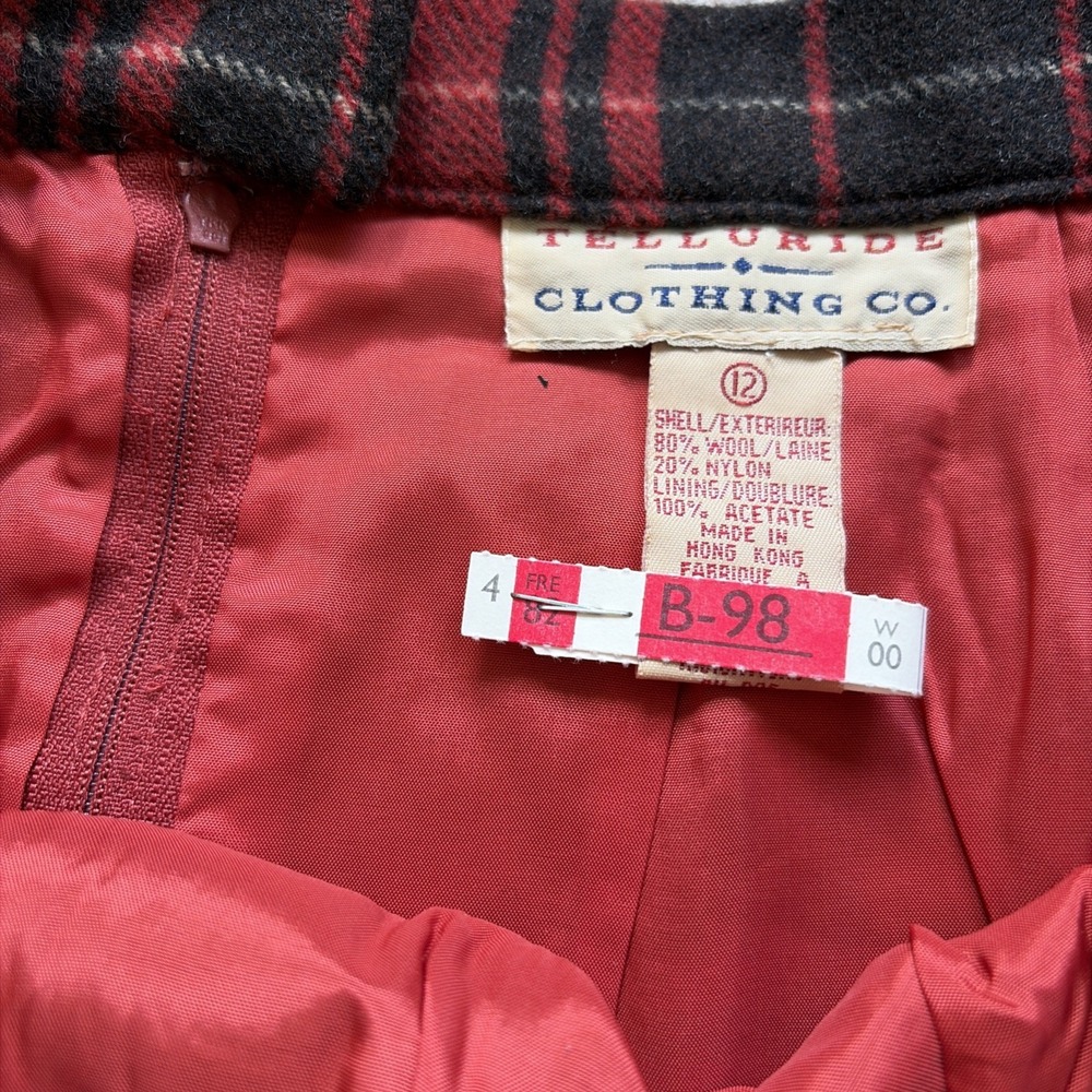 VTG Telluride Clothing Wool Blend  Women's Skirt Size 12 Lined, Red Brown Plaid - Picture 4 of 7